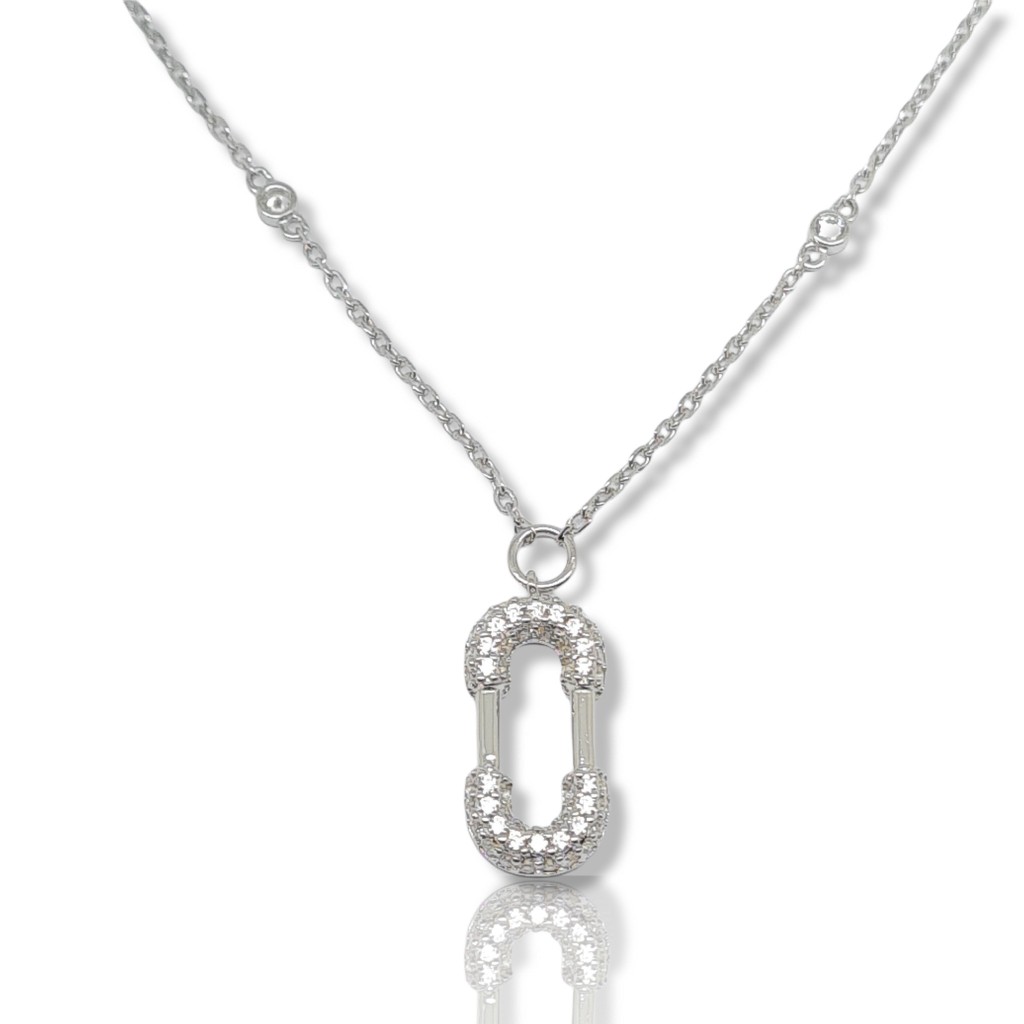 Platinum plated silver 925° necklace with white zircon (code NZB101472)